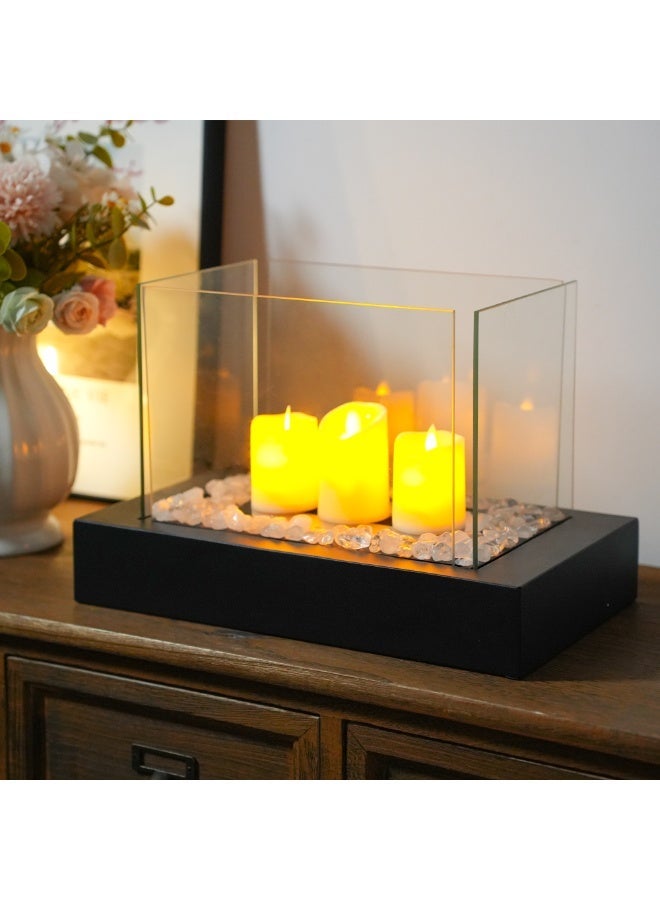 JHY DESIGN Tabletop Ambient Lighting - Modern Glass Flame Lamp for Atmosphere & Decorative Candlelight, Doubles as a Candle Holder - Image 1